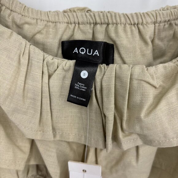 Aqua Women's Linen-Blend Tie Straps Ruffle Cropped Tank Top Green Size S NWT - Picture 4 of 5